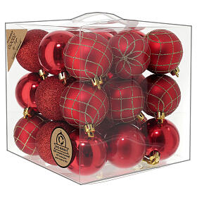 Box of 27 red Christmas balls, recycled plastic, 60 mm