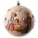 Pallina intagliata a mano Natività dipinta legno Valgardena 9 cm luce s3