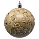 Bombka narodziny Jezusa, detale złote, drewno patynowane nacięte Valgardena, 5,5 cm, światło ciepłe s1
