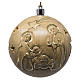 Christmas ornament of 2.8 in with Nativity and warm light, carved coated wood of Val Gardena, golden details s1