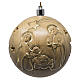 Bola de Natal esculpida madeira patinada acab. ouro Val Gardena 9 cm iluminada Natividade s1