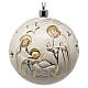 Palla Natale bianco oro Natività scolpita legno Valgardena 7 cm luce calda s2