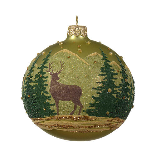 Pallina albero di Natale Renna paesaggio vetro decorato 10 cm 1