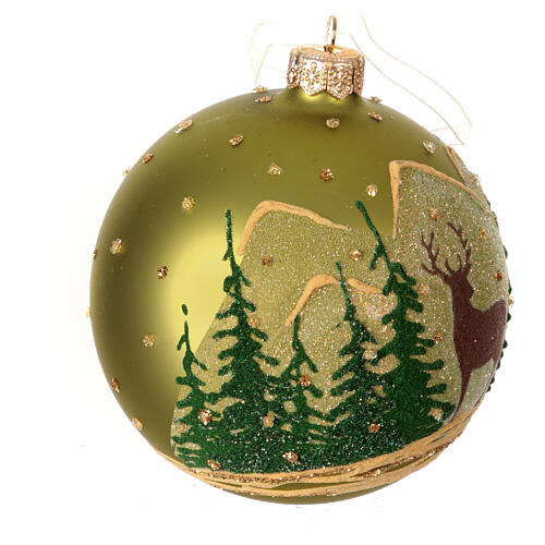 Pallina albero di Natale Renna paesaggio vetro decorato 10 cm 3