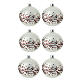 Set of 6 pearly white Christmas balls with red and green branches, 80 mm, blown glass s2