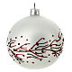 Set of 6 pearly white Christmas balls with red and green branches, 80 mm, blown glass s4