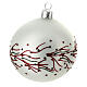 Set of 6 pearly white Christmas balls with red and green branches, 80 mm, blown glass s6