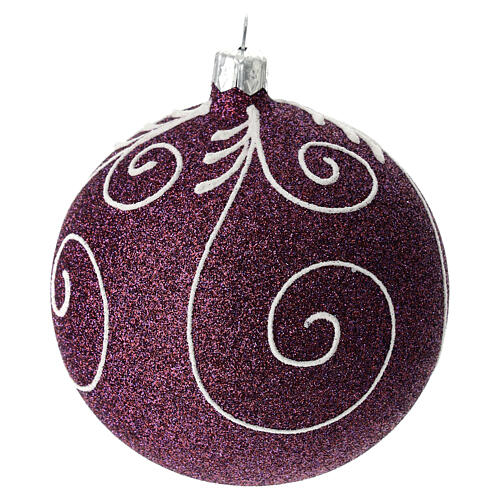 Iridescent purple Christmas bauble with white blown glass decoration 100 mm 3