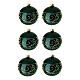 Set of 6 dark green Christmas balls with golden pattern, dull and polish blown glass, 80 mm s1
