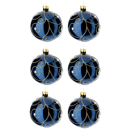 6 bolas árbol Navidad vidrio soplado azul motivos 2