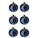 6 Christmas tree baubles in blue blown glass, gold decorations, 80 mm beads s2