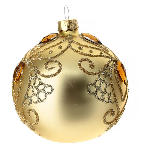 Opaque golden Christmas ball with orange stones, blown glass, 80 mm 3