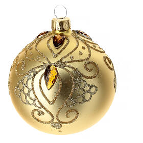 Pallina oro opaco pietre arancio vetro soffiato 80 mm Natale