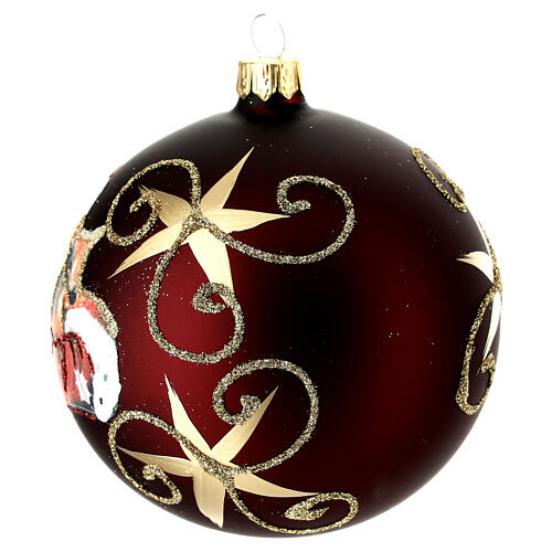 Weihnachtskugel, mundgeblasen, rot matt mit goldenen Ornamenten und Decoupage-Motiv Weihnachtsmann, Ø 100 mm 5