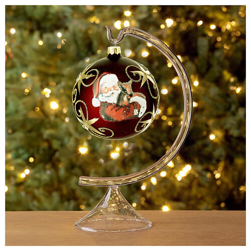 Pallina vetro soffiato Babbo Natale decoupage 100 mm decori rosso opaco 3