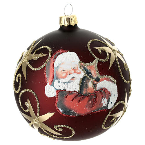 Santa Claus decoupage blown glass bauble 100 mm with opaque red decorations 1