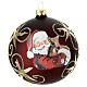 Santa Claus decoupage blown glass bauble 100 mm with opaque red decorations s1