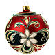 Opaque red Christmas ball with golden flowers and dark green glitter, blown glass, 100 mm s1