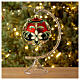 Opaque red Christmas ball with golden flowers and dark green glitter, blown glass, 100 mm s4