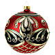 Opaque red Christmas ball with golden flowers and dark green glitter, blown glass, 100 mm s3