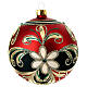 Opaque red Christmas ball with golden flowers and dark green glitter, blown glass, 100 mm s4