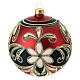 Opaque red dark green gold flowers bauble in blown glass 100 mm s1