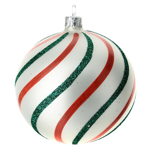 Set of 9 Christmas balls, white red and green blown glass, 100 mm 4