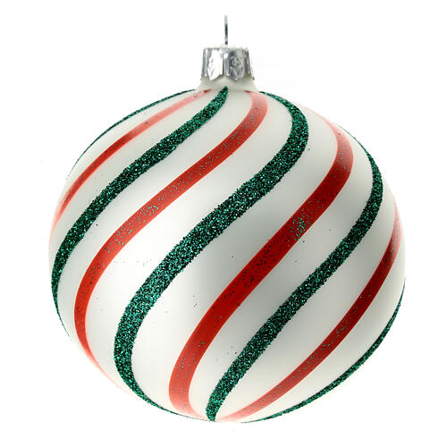 Set of 9 Christmas balls, white red and green blown glass, 100 mm 8