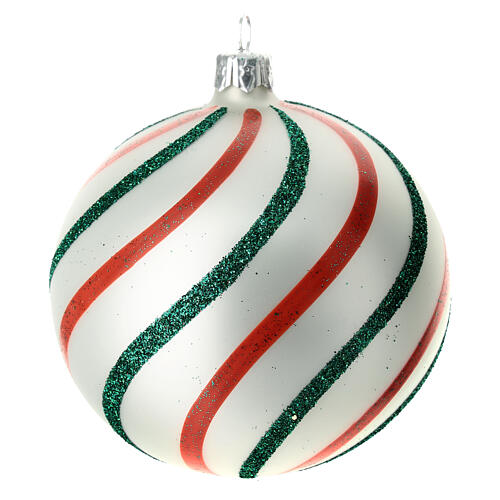 Conjunto 9 bolas de Natal vidro soprado branco vermelho verde 100 mm 4