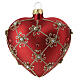 Heart-shaped Christmas ball, opaque red with golden glittery network and pearls, blown glass, 100 mm s5