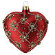 Pallina cuore rosso opaco rete oro perle vetro soffiato 100 mm s1