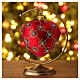 Opaque red heart bauble with gold mesh and blown glass pearls 100 mm s2