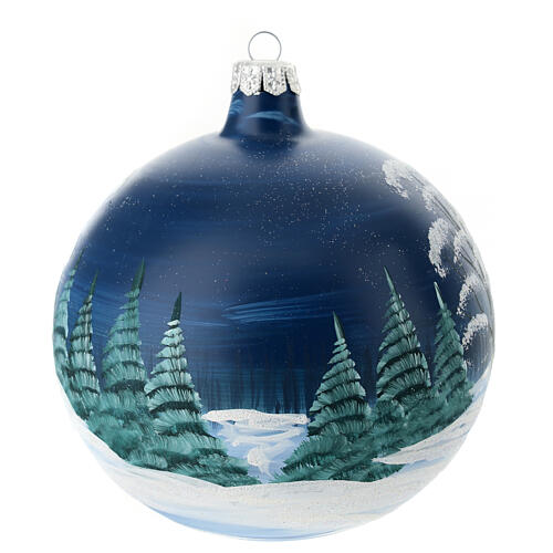 Blue Christmas ball with Santa and a fawn, blown glass, 120 mm 7