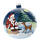 Blue Christmas ball with Santa and a fawn, blown glass, 120 mm s2
