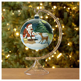 Pallina Babbo Natale cerbiatto vetro soffiato blu 120 mm