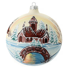 Christmas ball of painted blown glass, castle with bridge, 150 mm