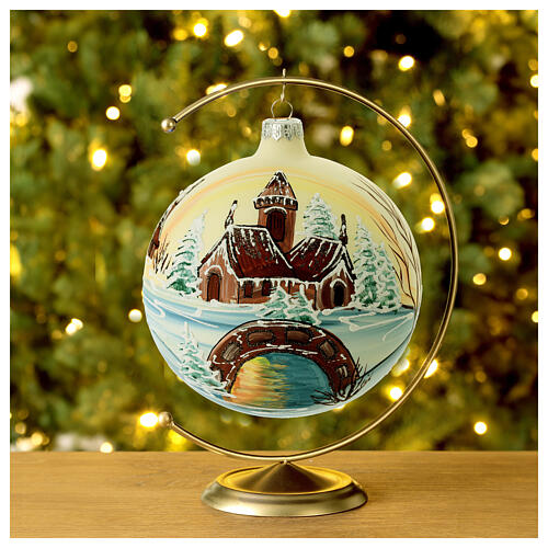 Christmas ball of painted blown glass, castle with bridge, 150 mm 3