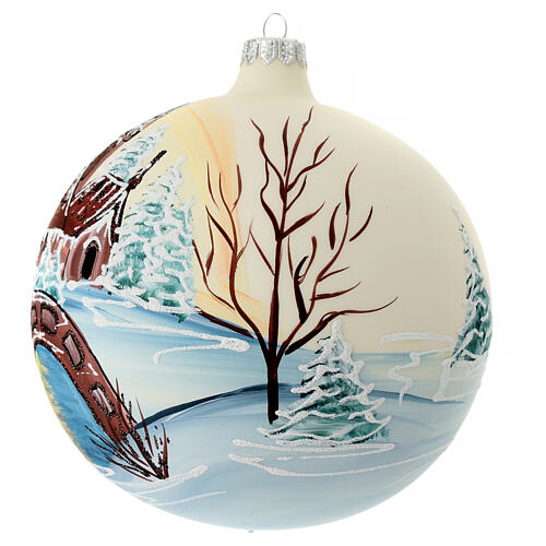Christmas ball of painted blown glass, castle with bridge, 150 mm 5