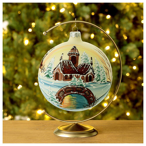 Christmas ball of painted blown glass, castle with bridge, 150 mm 2