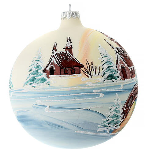 Christmas ball of painted blown glass, castle with bridge, 150 mm 4