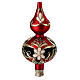 Christmas tree topper of opaque red blown glass, white and green floral pattern, 35 cm s3
