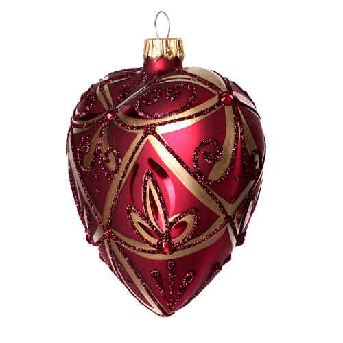 Weihnachtskugel Herzform, mundgeblasenes Glas, rot-gold, handbemalt – 10 cm 2