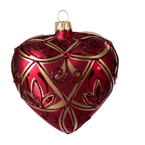 Cuore addobbo albero decorato vetro soffiato rosso oro 100 mm  3