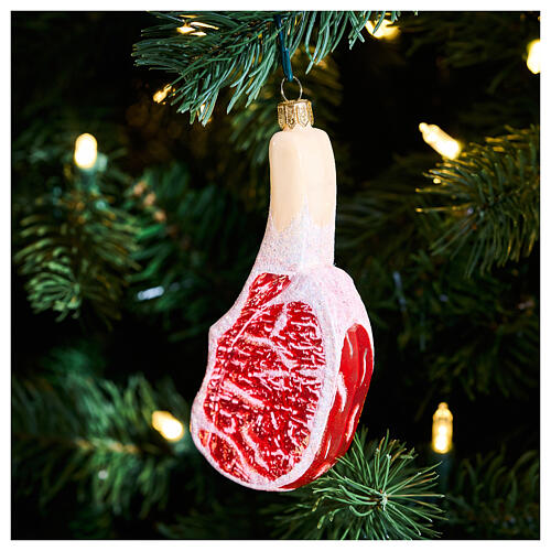 Tomahawk Steak, Weihnachtsbaumschmuck aus mundgeblasenem Glas, 12 cm Höhe 2