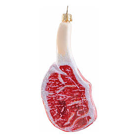 Tomahawk steak, Christmas tree ornament, blown glass, h 5 in