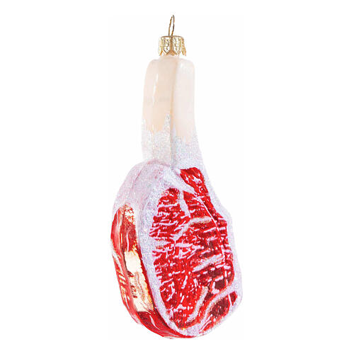 Tomahawk steak, Christmas tree ornament, blown glass, h 5 in 3