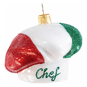 Chef hat, Christmas tree ornament, blown glass, h 3 in