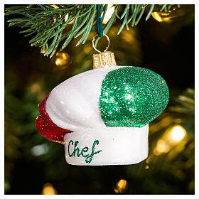 Chef hat, Christmas tree ornament, blown glass, h 3 in