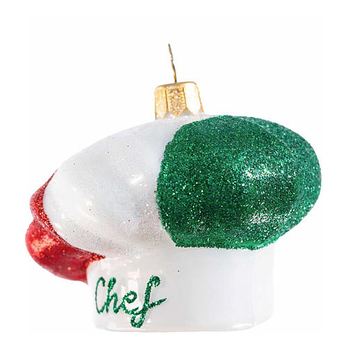 Chef hat, Christmas tree ornament, blown glass, h 3 in 3