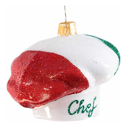 Chef hat, Christmas tree ornament, blown glass, h 3 in 4